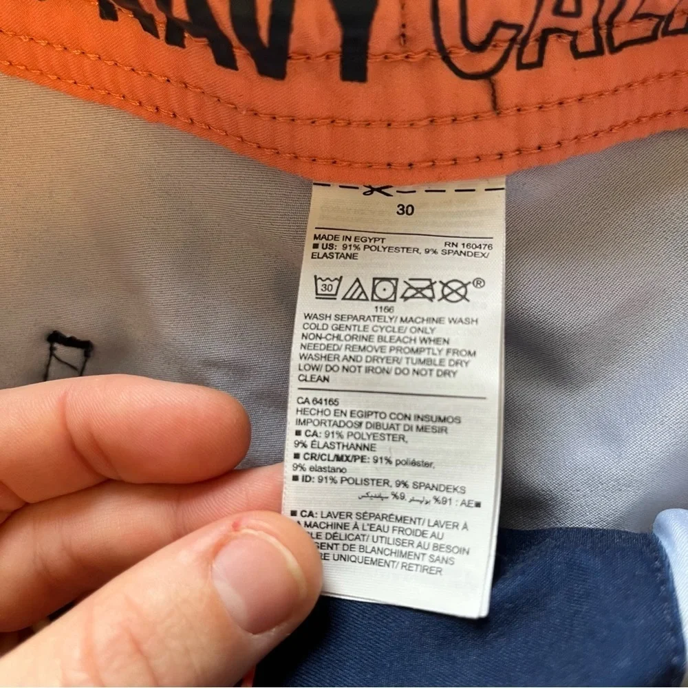 Old Navy Men’s Blue Orange Striped Pockets Drawstring Swim Trunk Size 30